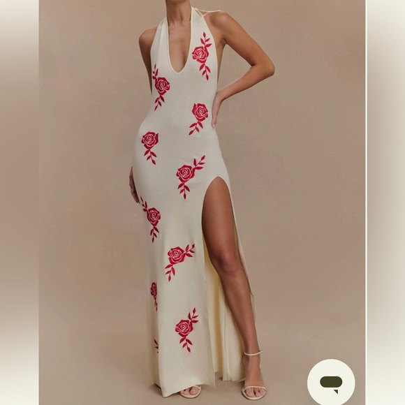 Meshki Dresses & Skirts - Meshki Cream and Red Backless Maxi Dress